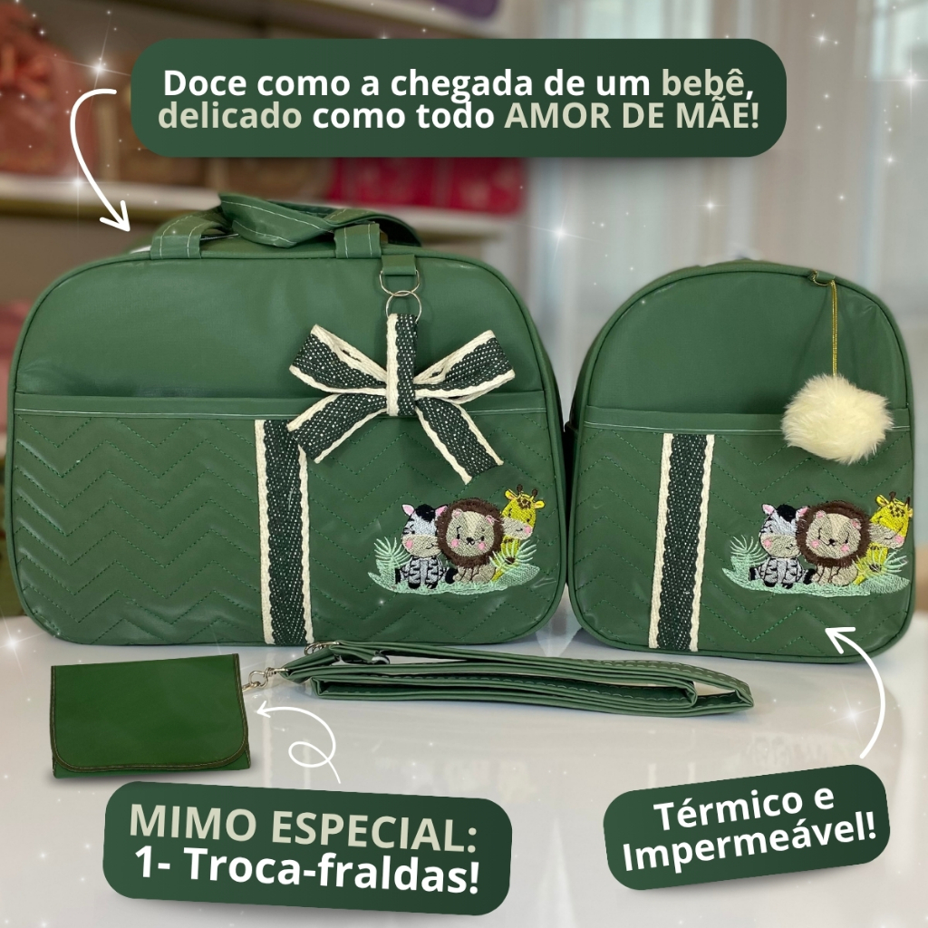 Kit Bolsa Maternidade Safári com 2 peças G+M Masculino/Menino