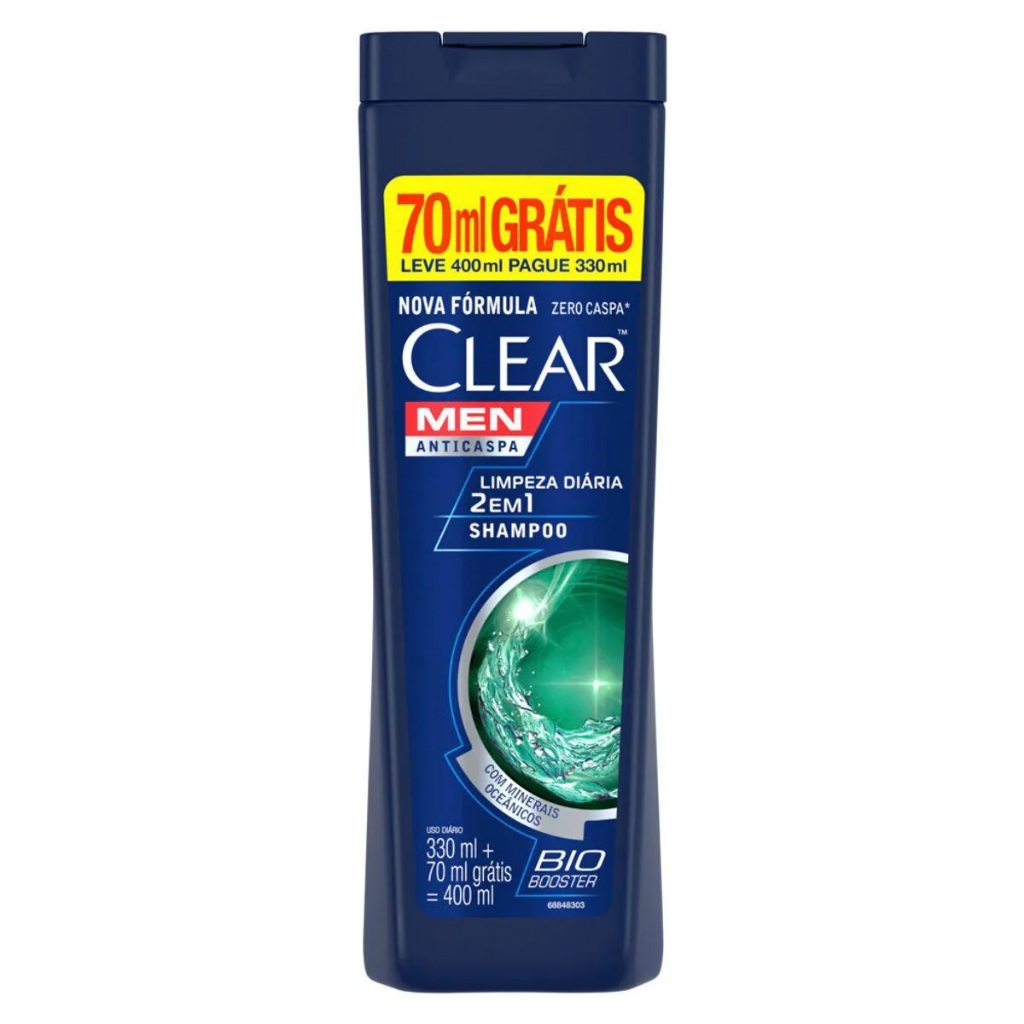 Shampoo Clear Men Anticaspa 2 Em1 Limpeza Diária 400ml