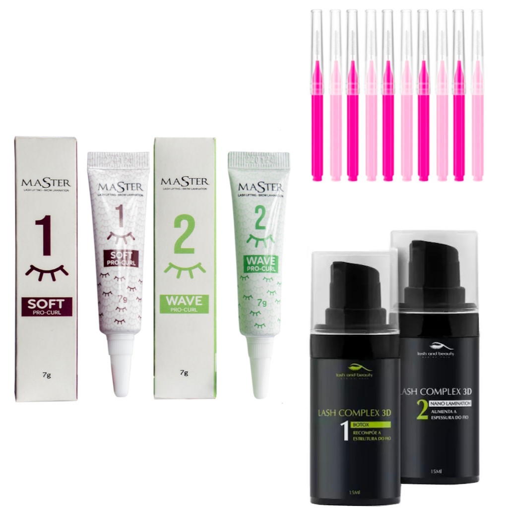 Master Step 1 e 2 Pocket Lançamento Brow Lamination + Lash Complex 3D e 10 Escovinhas Interdental