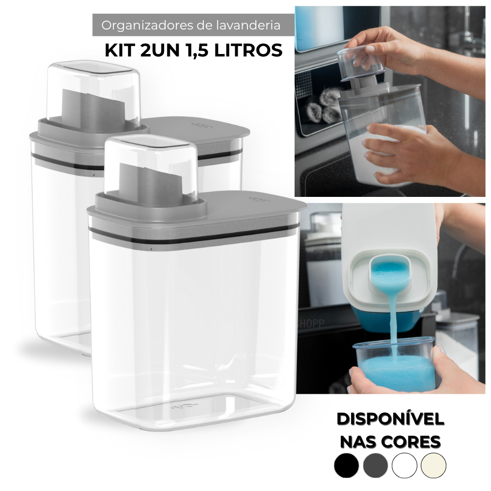 Kit Lavanderia 2 Dispenser 1,5L Pote Medidor Hermético Produtos Limpeza Organizador Flow OU em Oferta na Shopee