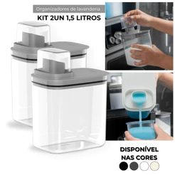 Kit Lavanderia 2 Dispenser 1,5L Pote Medidor Hermético Produtos Limpeza Organizador Flow OU