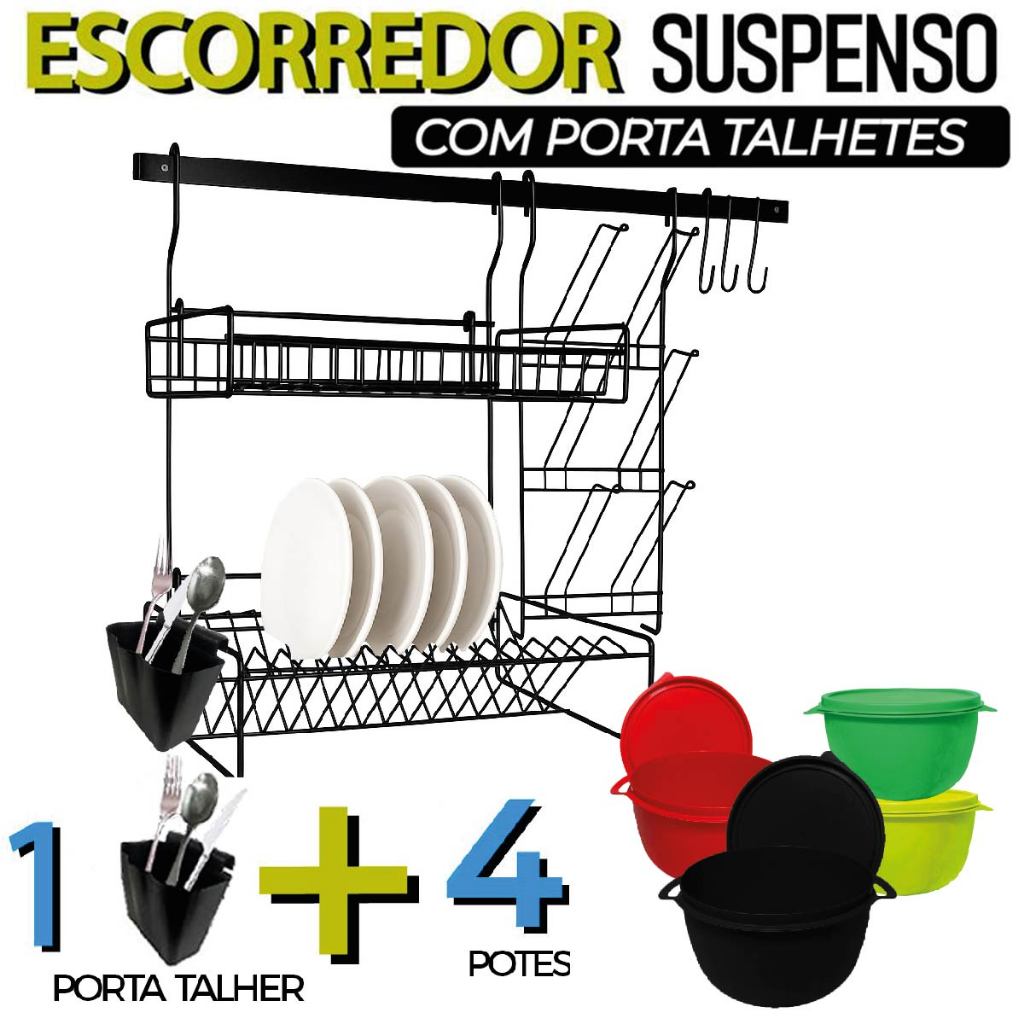 Escorredor de Louça Suspenso Porta Talher Organizador Pia Porta Copos Prato Cozinha Barra Modular