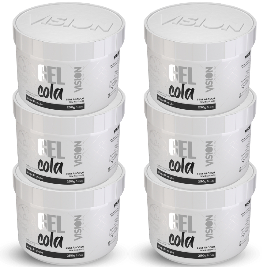 Kit Gel Cola Incolor Vision Barber Shop Mega Fixação 250g - 06 Unidades