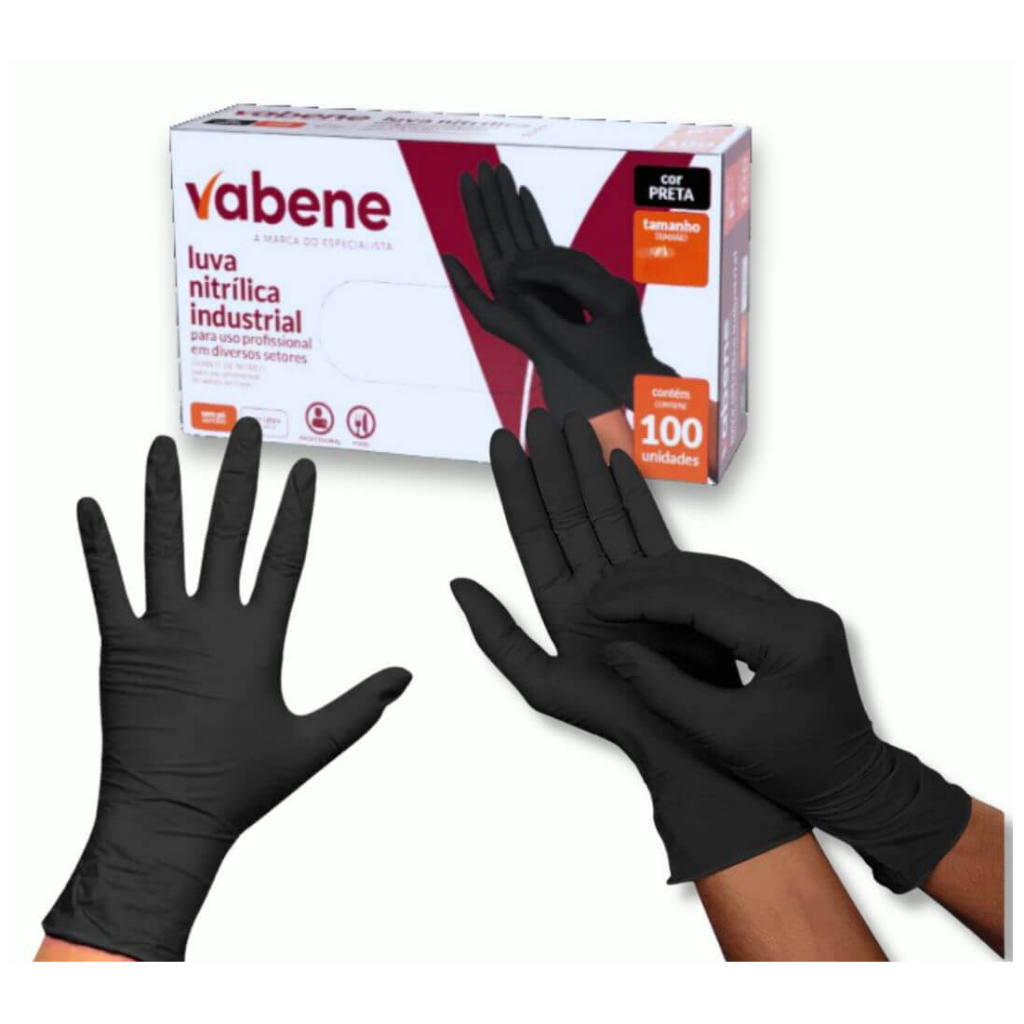 Luva Nitrilica Preta Sem po Caixa com 100 unidades P M G em Oferta na Shopee