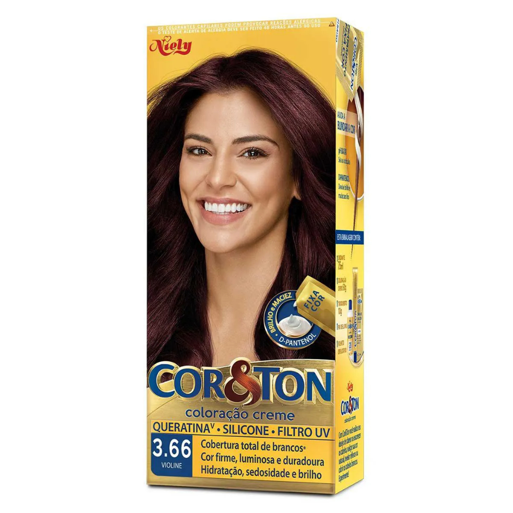 Tintura Cor&Ton Niely Gold Mini kit 3.66 Violine em Oferta na Shopee