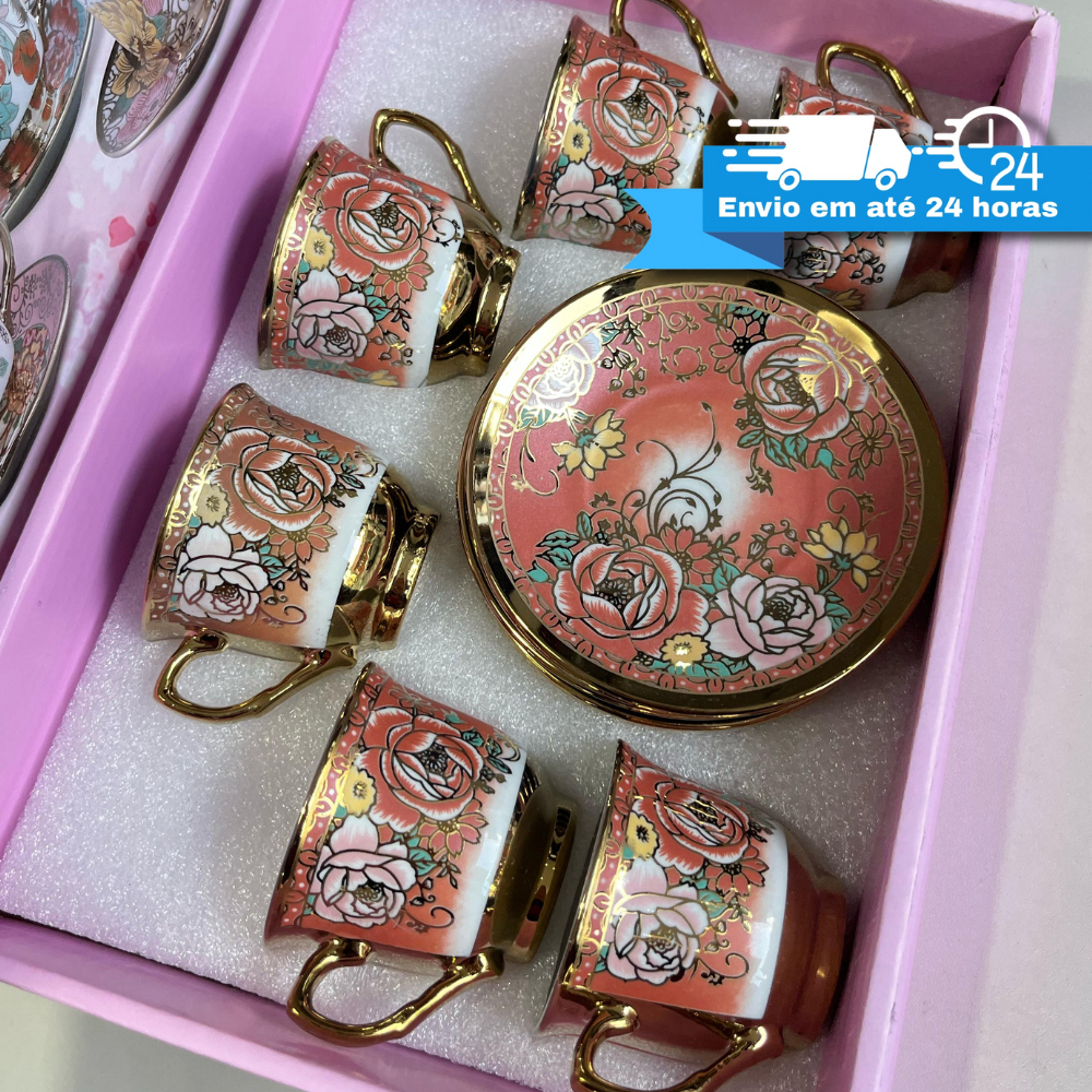 Xícara de café kit com 12 peças de Cerâmica em porcelana top10 varias estampas e cores