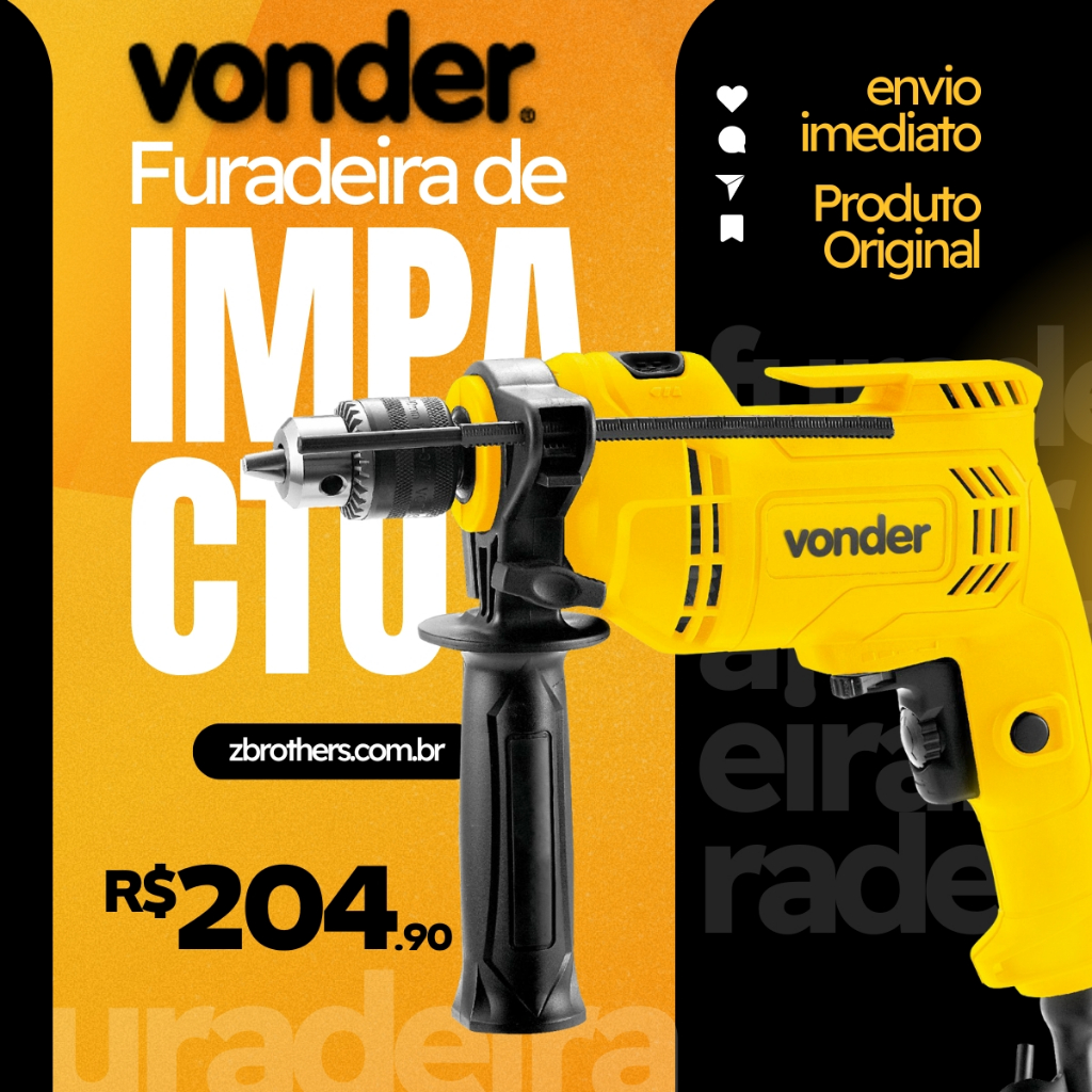Furadeira De Impacto Vonder 3/8" 500W FIV595N Com Limitador E Botão Trava