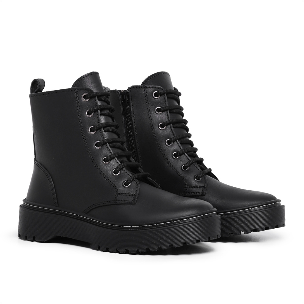 Bota Feminina, Cano curto, Couro Legítimo, Plataforma, bota em couro, coturno em couro, inverno, mais barato