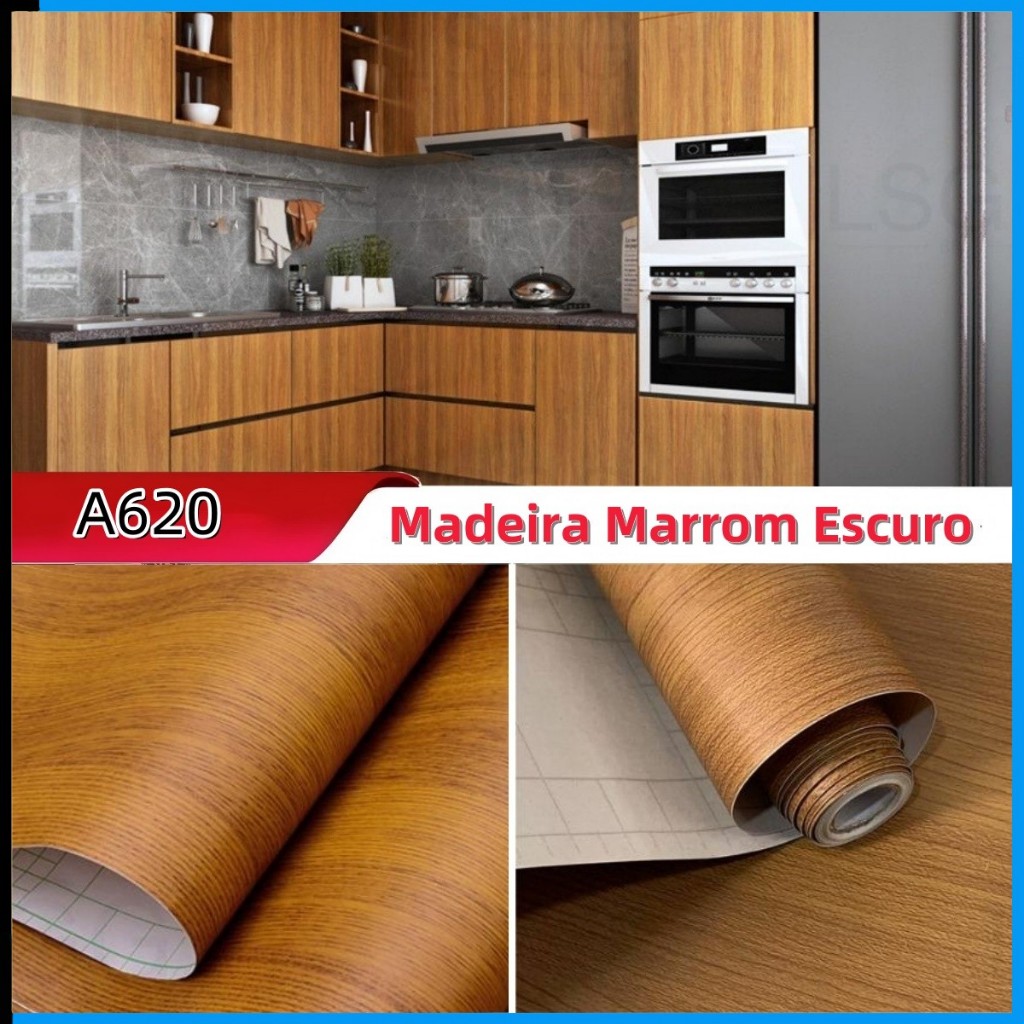 Papel de Parede Adesivo Madeira 5m Rolo Autocolante Removível para Decoração de Paredes e Envelopamento de Móveis