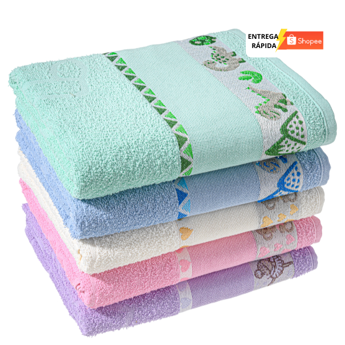 Kit com 01, 02 ou 03 Toalhas de Banho Infantil Barra para Personalizar Algodão Suave Macia Leve