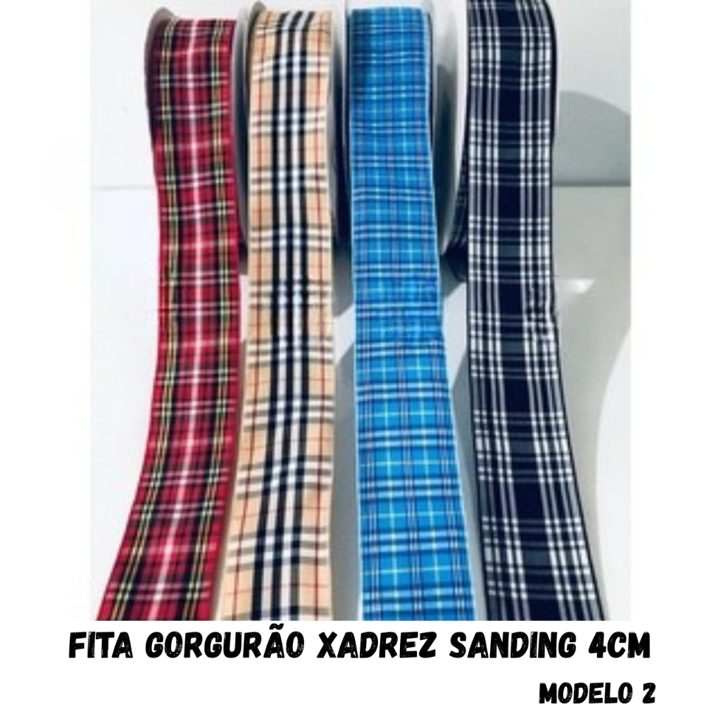 Fita Xadrez Sanding 4cm Modelo 2 (3 Metros) para Laços e Tiaras. em Oferta na Shopee