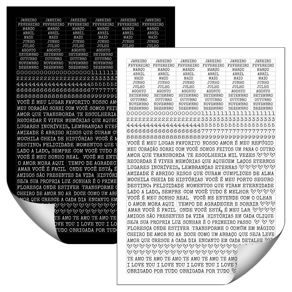 Kit  2 Cartelas Adesivos Scrapbook Álbum De Fotos, Cartela De Frases Dia Mês Preto E Branco 786