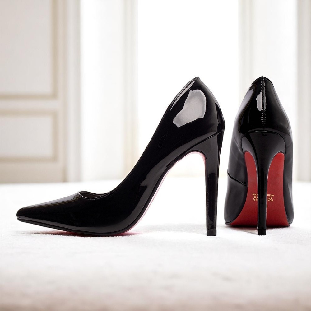 Scarpin Luxo Premium Preto Solado Vermelho Salto Alto Agulha Stiletto Sapato Elegante Torricella