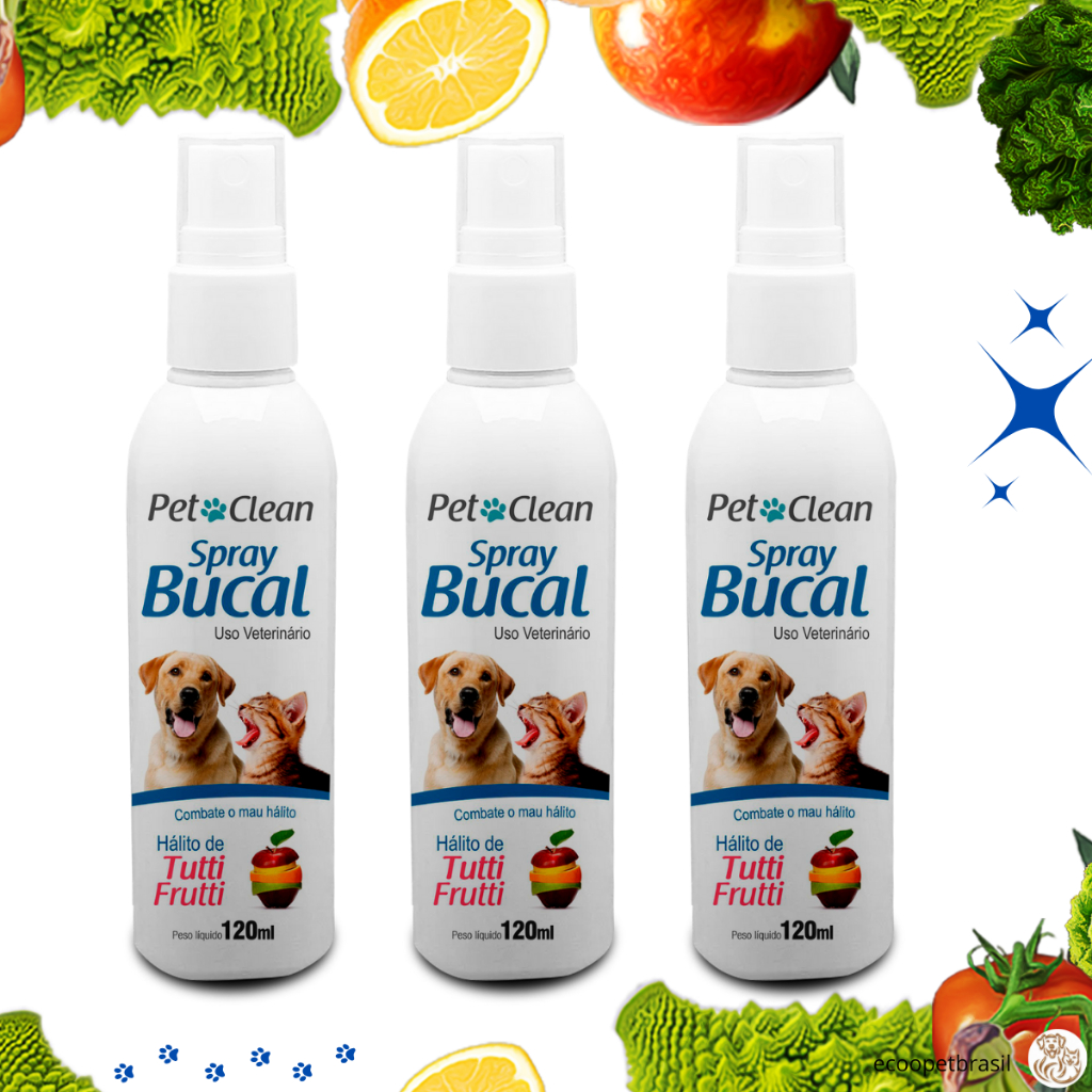 Spray Enxaguante Bucal Cachorro e Gato Pet Clean - Sabor Tutti-Frutti- 120 ml (cada) Hálito Fresco