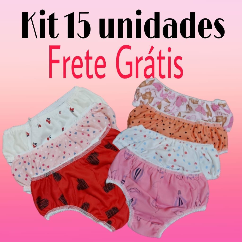 Kit 15 Calcinhas Infantis Estampadas sortidas confortáveis ​​menina criança - 0 A 9 ANOS