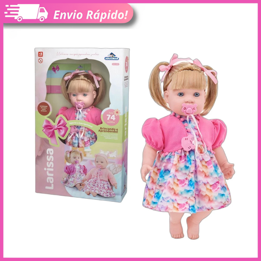 Boneca Larissa Fala 74 Frases 50cm Chupeta Brinquedo Menina em Oferta na Shopee