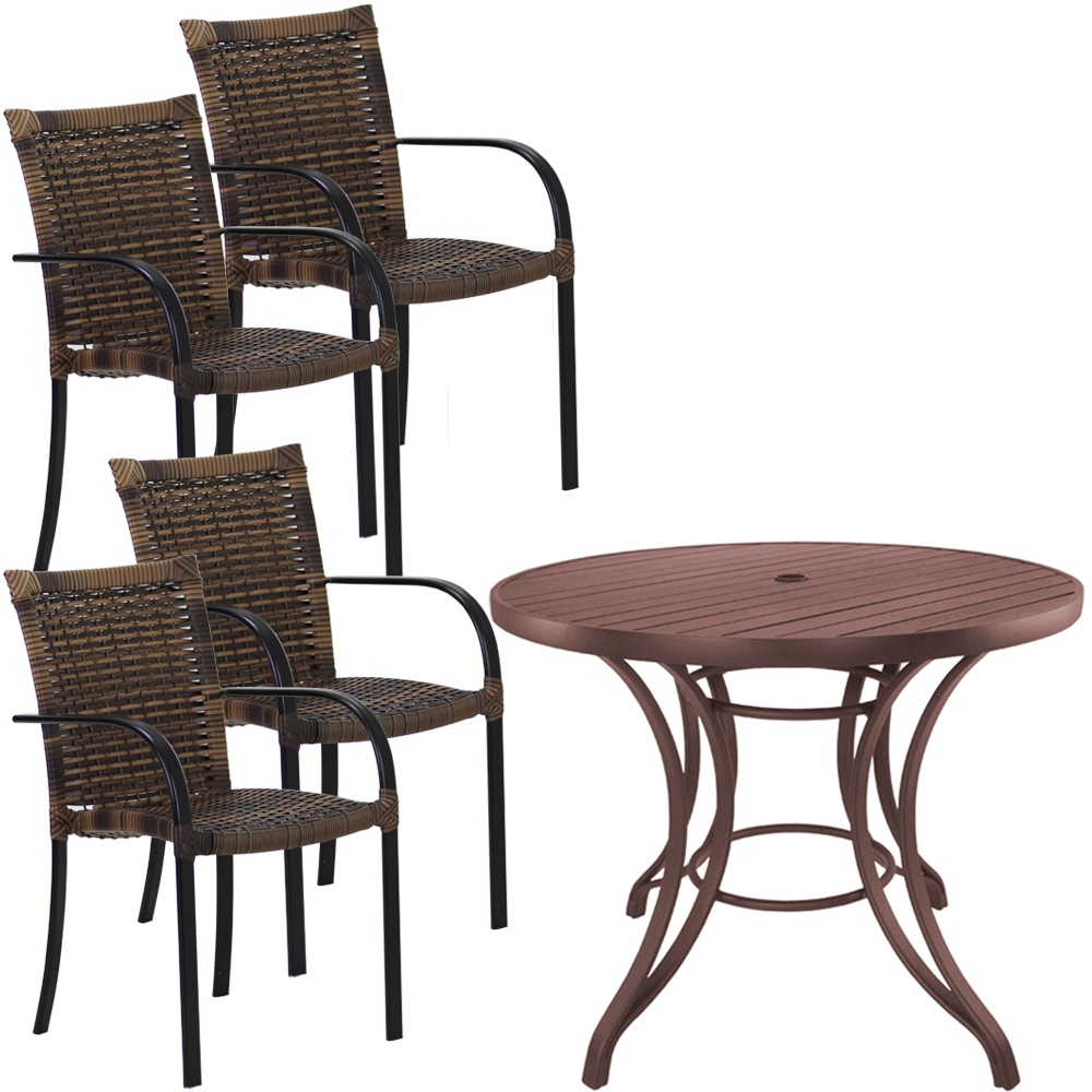 4 Cadeiras Ascoli e Mesa Ripada em Alumínio para Cozinha, Jardim, Piscina, Churrasqueira