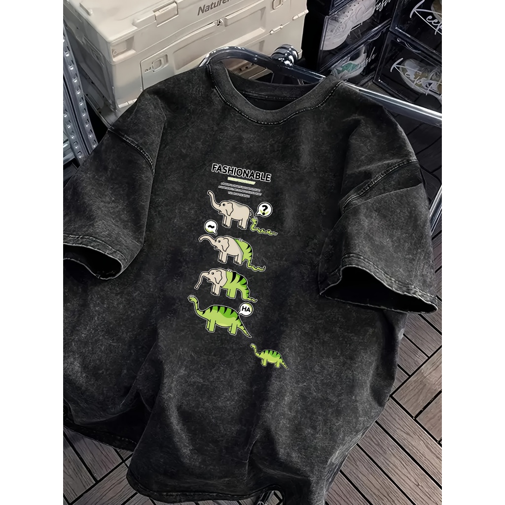 Camiseta Oversized ''Combustivel Fossil'' Dinossauro Elefante