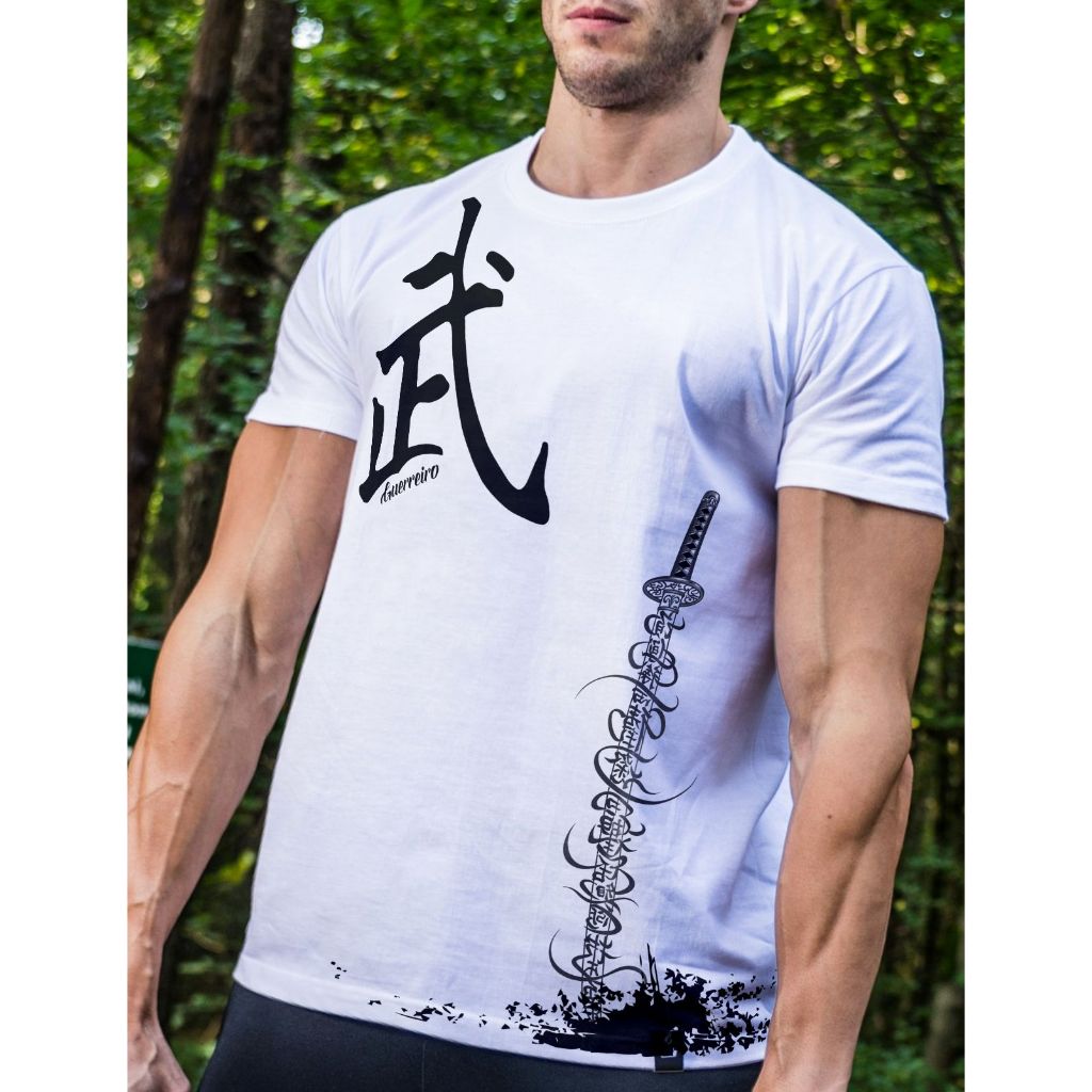 Camiseta Guerreiro Samurai Katana / Camisa Ideograma Japonês / Espada