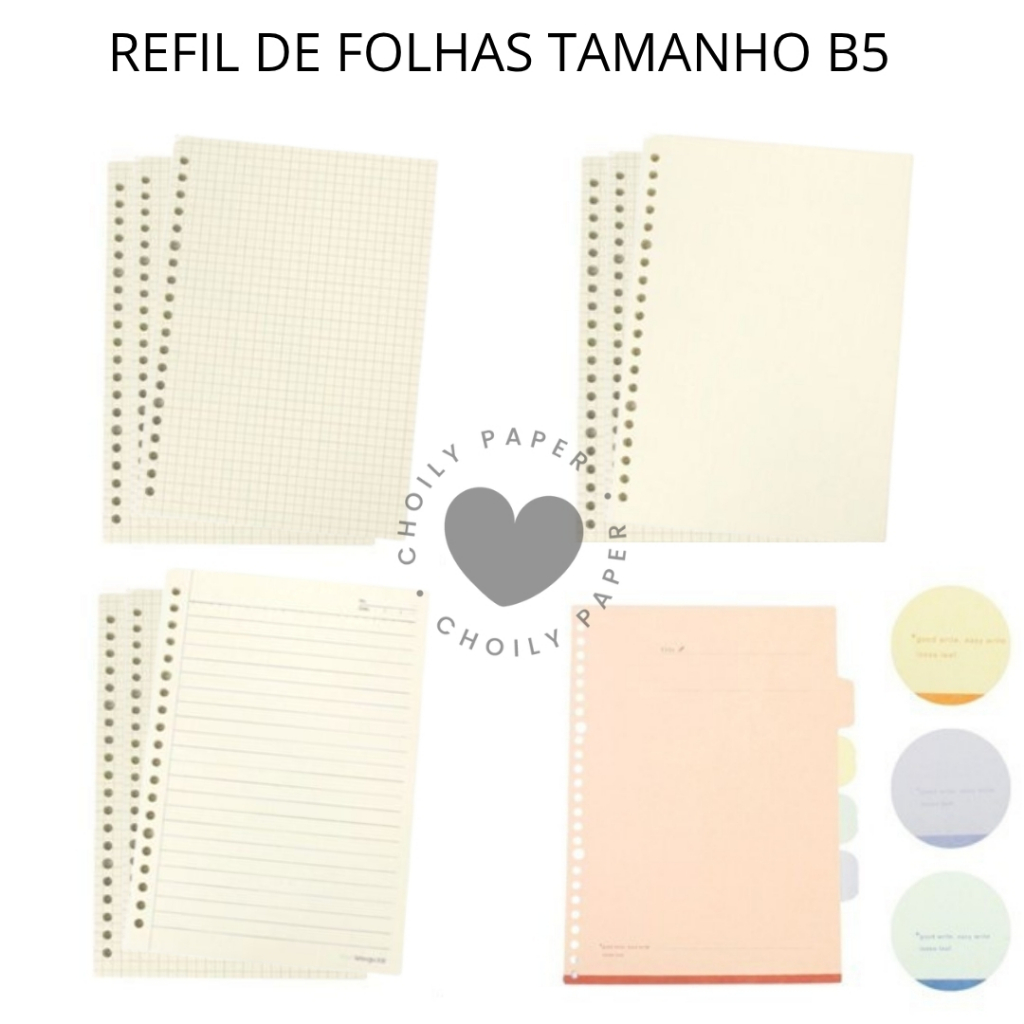 Refil | Divisória Folhas Para Caderno | Fichário B5 (Colegial) 26 Furos - 50 folhas em Oferta na Shopee