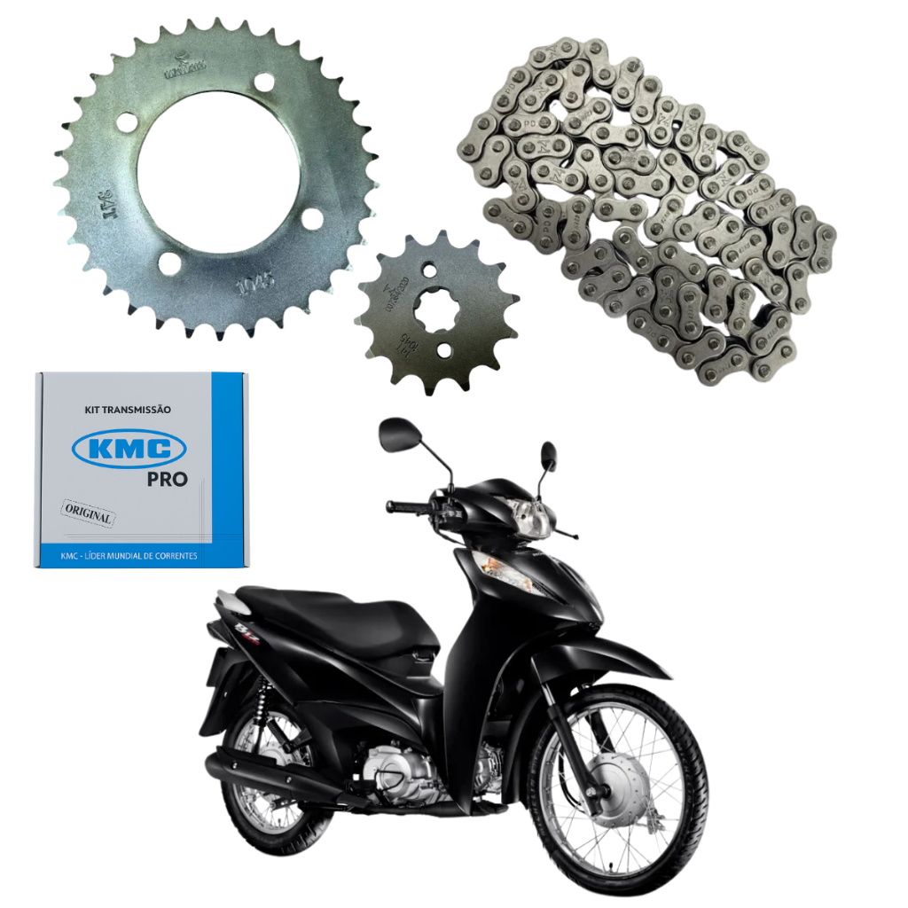 Kit Transmissao KMC PRO Honda Biz 100 98 a 05 Moto PRO Corrente Coroa Pinhao