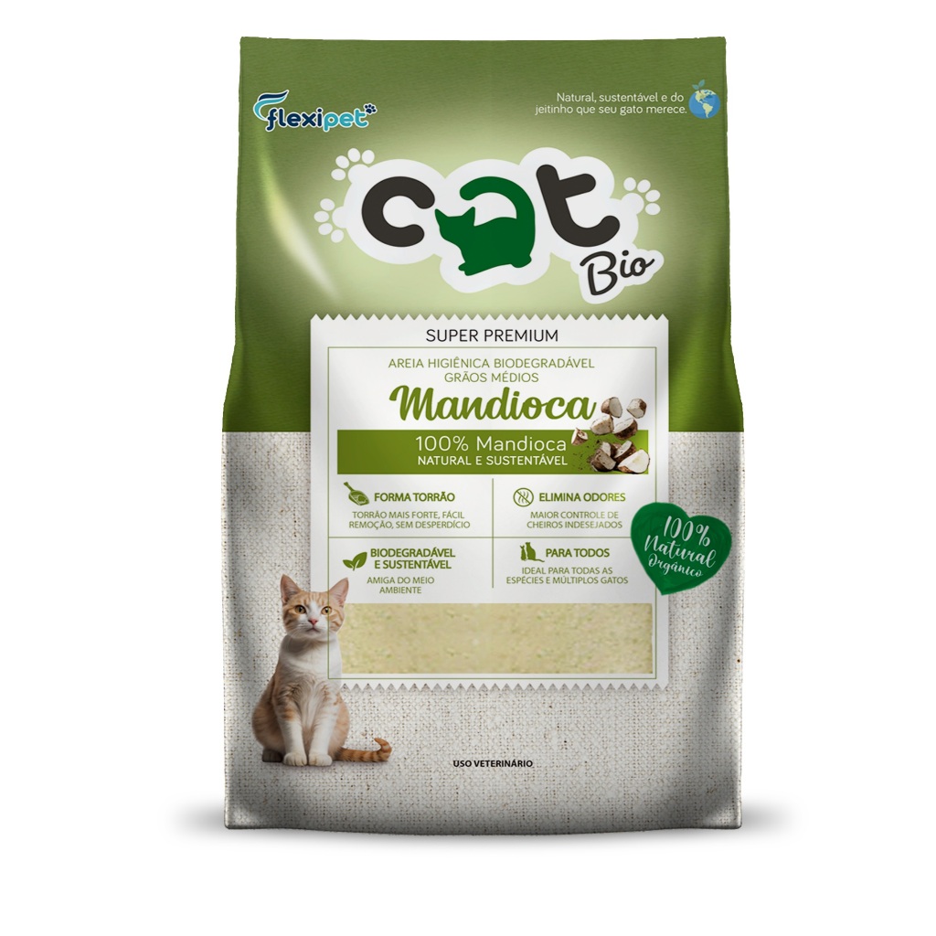 Areia Higiênica Biodegradável para Gatos - Catbio Mandioca - Forma Torrão, Sem Odor, Super...