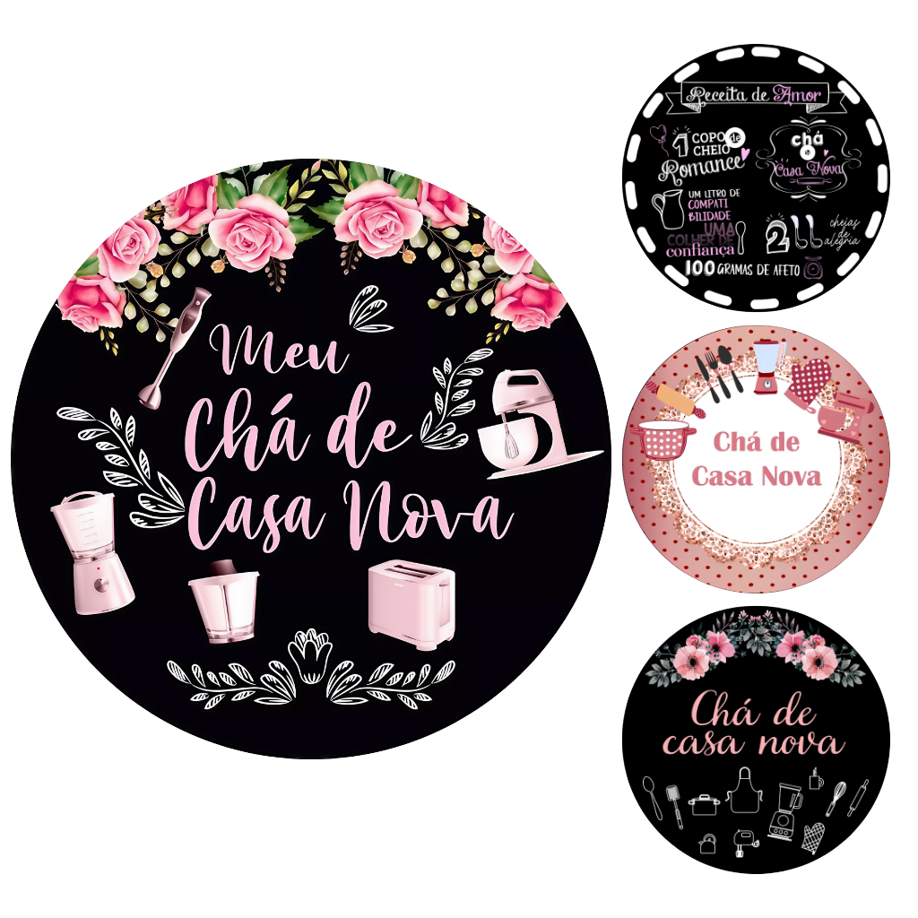 Capa Painel Redondo Mesa Chá de Casa Nova Sublimado C/ Elástico 50×50Cm em Oferta na Shopee