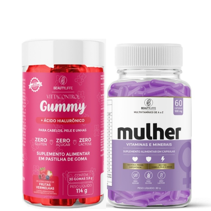 Gominha Crescimento Capilar Vittacontrol Gummy + Multivitaminico MULHER de A a Z + Biotina