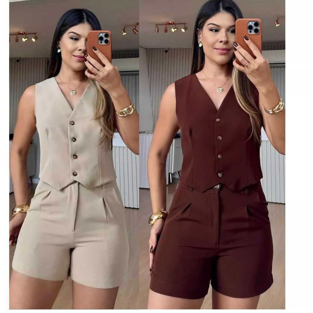 CONJUNTO FEMININO SHORT E COLETE  SOCIAL EN ALFAIATARIA  LOOK LEVE e  ESTILOSO