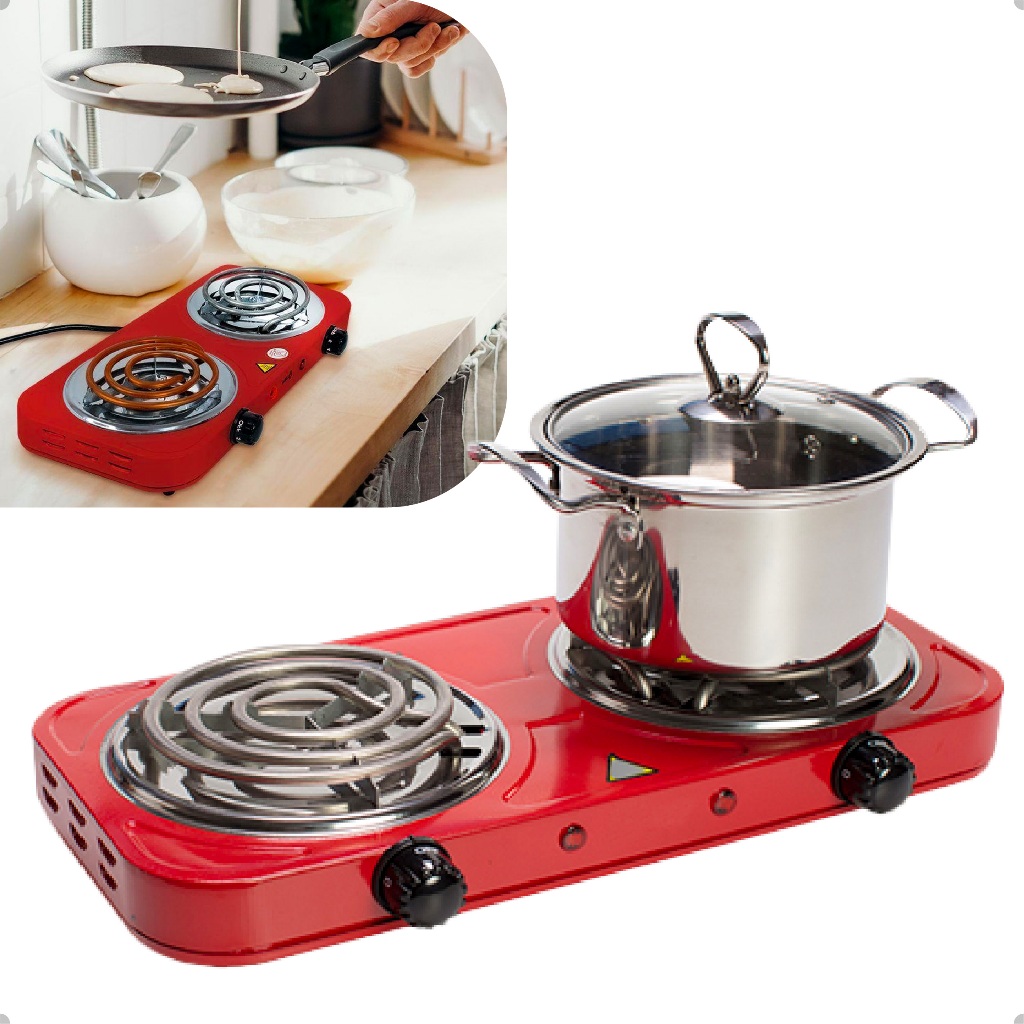 Fogão Elétrico De Mesa E Bancada 2 Bocas Fogareiro Portátil Cooktop Viagem Camping Estilo Espiral Top