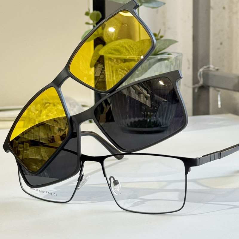 Armação de óculos para Grau Masculino Clipon 3 Em 1 Com lente amarela Polarizada Perna titânio Quadrado 3433 em Oferta na Shopee