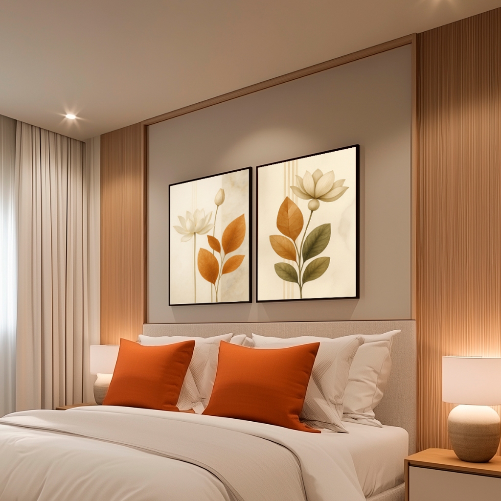 Dupla Quadros Folhagem Abstrata Moldura 40X60 cm Escritório em Oferta na Shopee