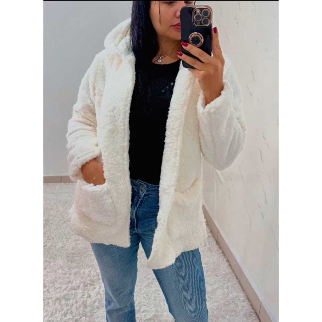 Casaco Teddy Com Capuz Peluciado Inverno Outono Blusa De Frio  Tendência Blogueira Soft Confortável em Oferta na Shopee