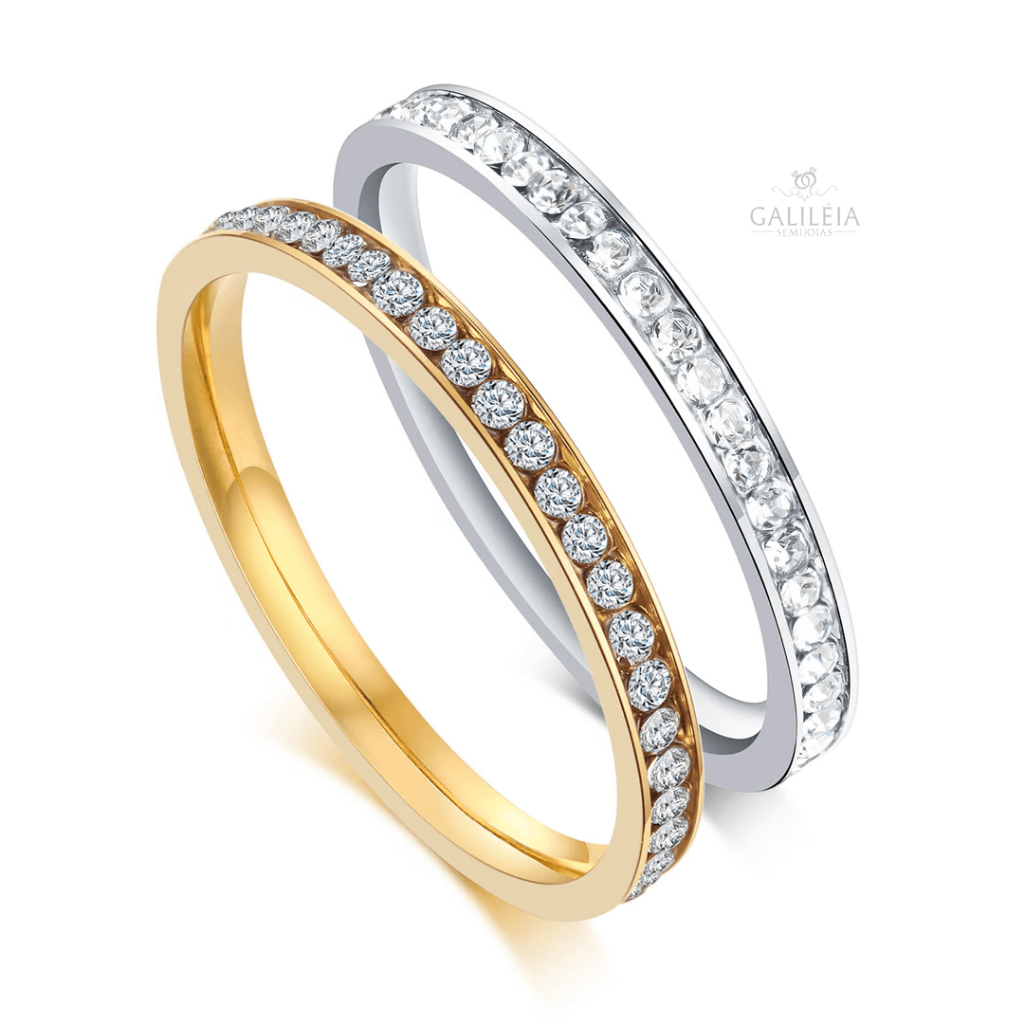 Anel Aparador Feminino 3mm em Aço Inoxidável Com Pedras Zircônias I  Alta Durabilidade e Resistência I Hipoalergênico em Oferta na Shopee