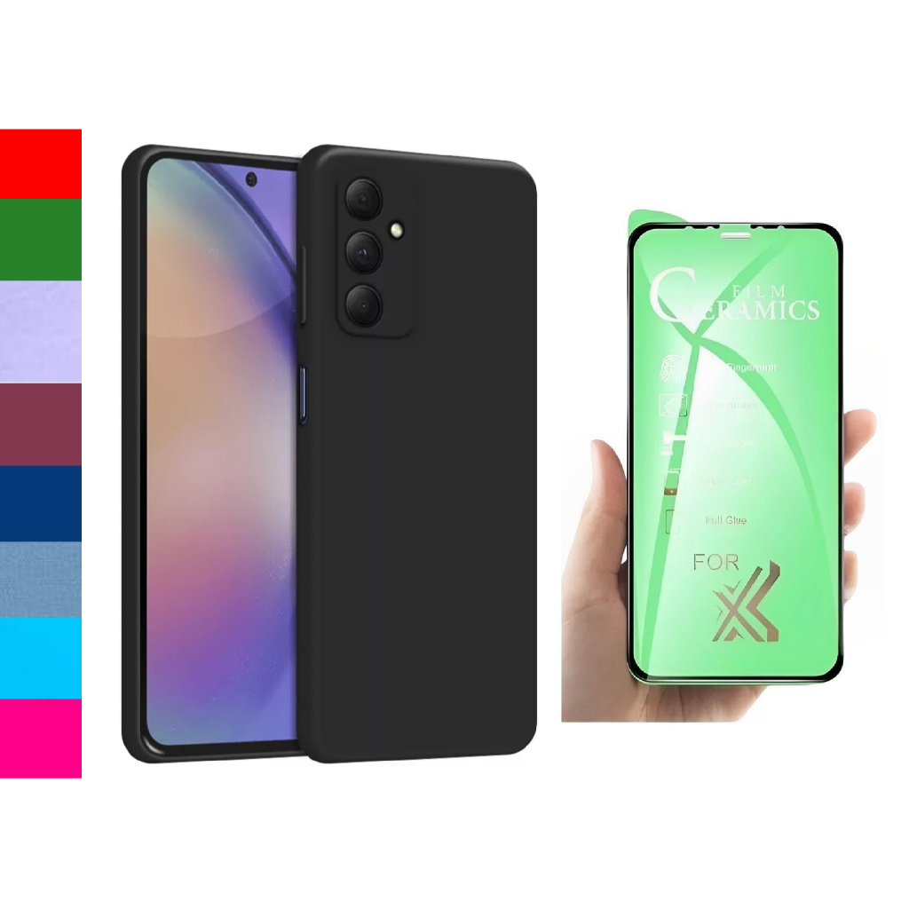 Capa Capinha Aveludada + Película Cerâmica Para Samsung A05s A06 A15 A16 A25 A26 A35 A36 A55 A56 M55