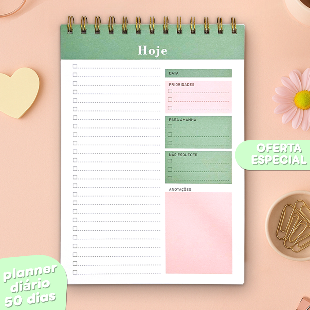 Planner Diário/Semanal 50 Folhas Com Capa e Contra-Capa de Acetato - Vertical ou Horizontal / Diário ou Semanal em Oferta na Shopee