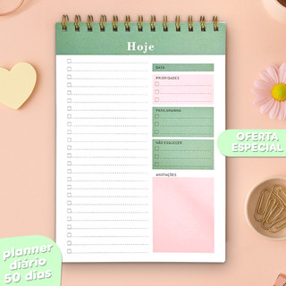 Planner Diário/Semanal 50 Folhas Com Capa e Contra-Capa de Acetato - Vertical ou Horizont…