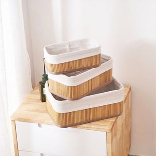 Cestos Organizador De Bambu Multiuso Com Forro De Cozinha Banheiro Quarto Maquiagem em Oferta na Shopee