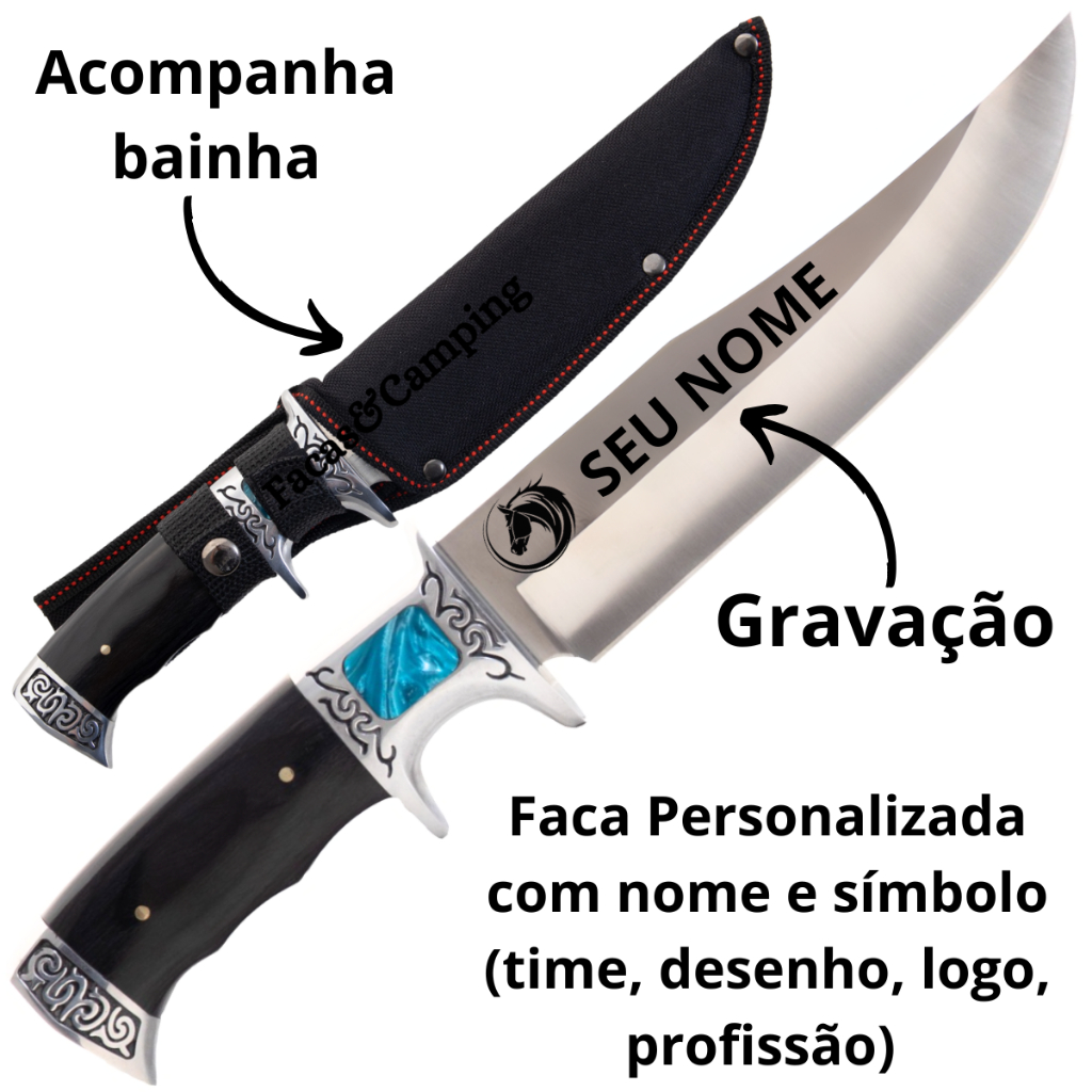 Imagem Faca Gravação Personalizada Churrasco Cozinha Profissional Inox Bainha