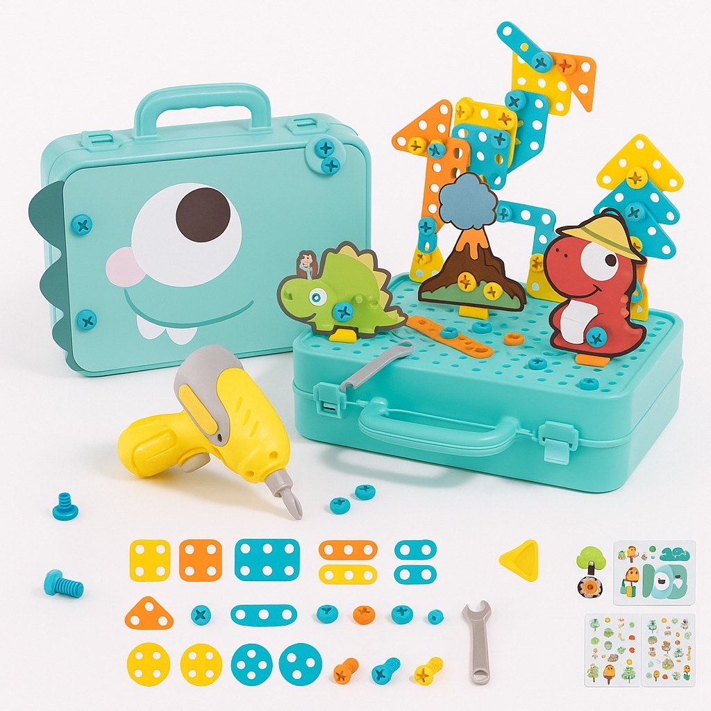 Maleta Infantil Ferramentas de Montar Furadeira Elétrica Dinossauro Parafusos Interativo Educacional em Oferta na Shopee