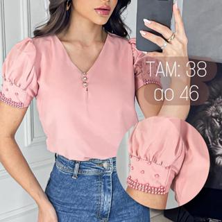 Blusa Feminina Luxo Bordada com Strass e Pérolas Manga Princesa Social Moda Evangelica em Oferta na Shopee