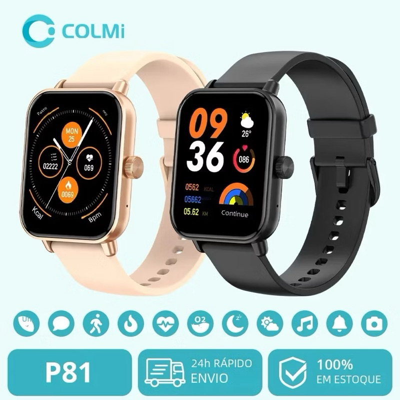 Smartwatch COLMI P81 - Bluetooth Atende Ligação À Prova D'água Monitora Saude Fisica em Oferta na Shopee
