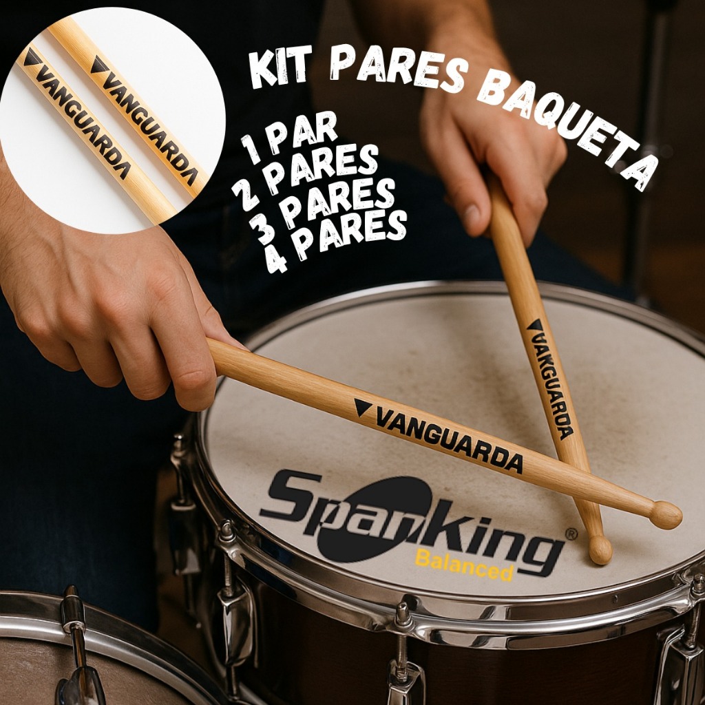 kit baqueta vanguarda 5A Spanking 1 2 3 4 pares para bateria madeira marfim ponta barril redonda