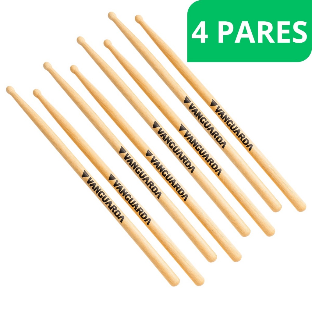 kit baqueta vanguarda 5A Spanking 4 pares para bateria madeira marfim ponta barril redonda