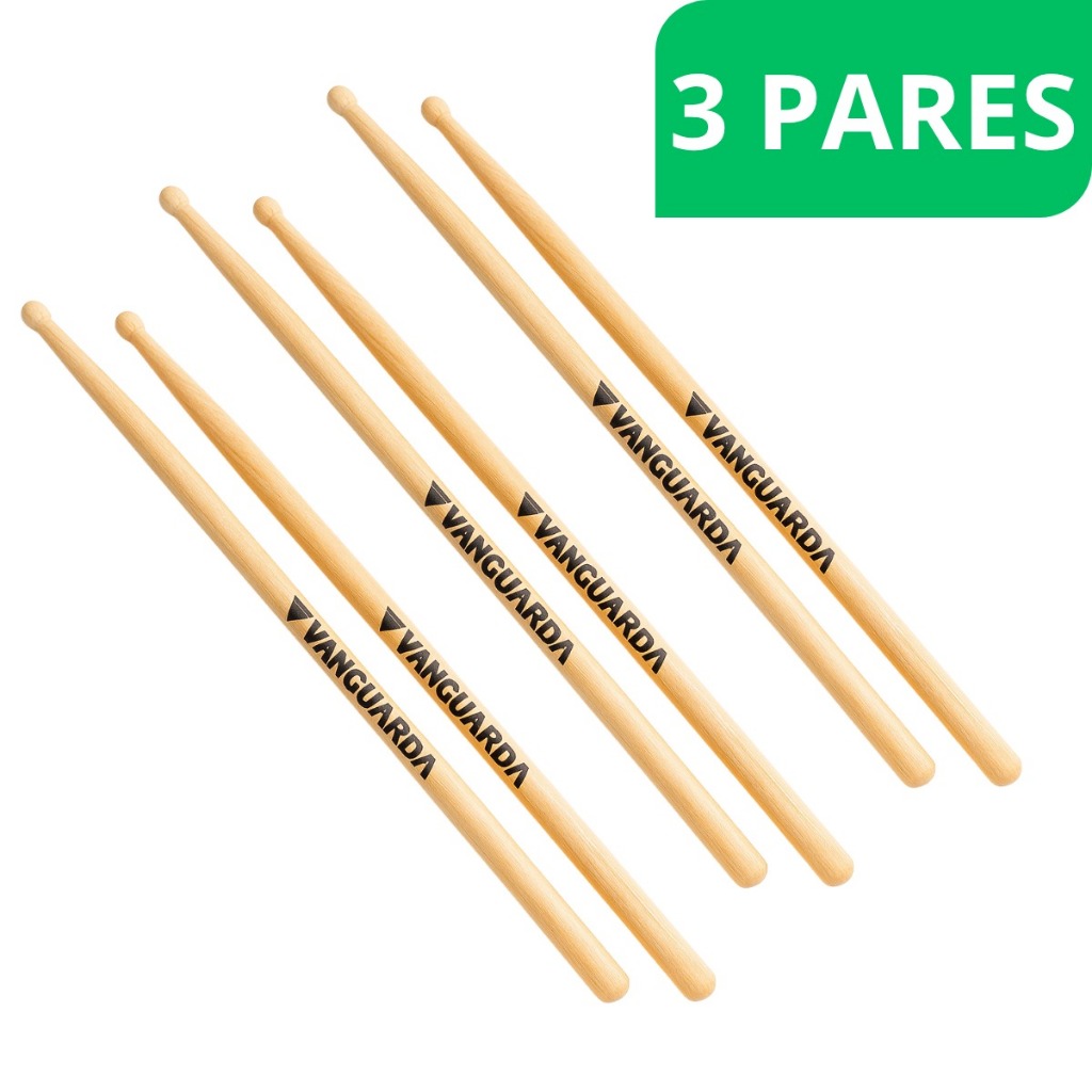 kit baqueta vanguarda 5A Spanking 3 pares para bateria madeira marfim ponta barril redonda