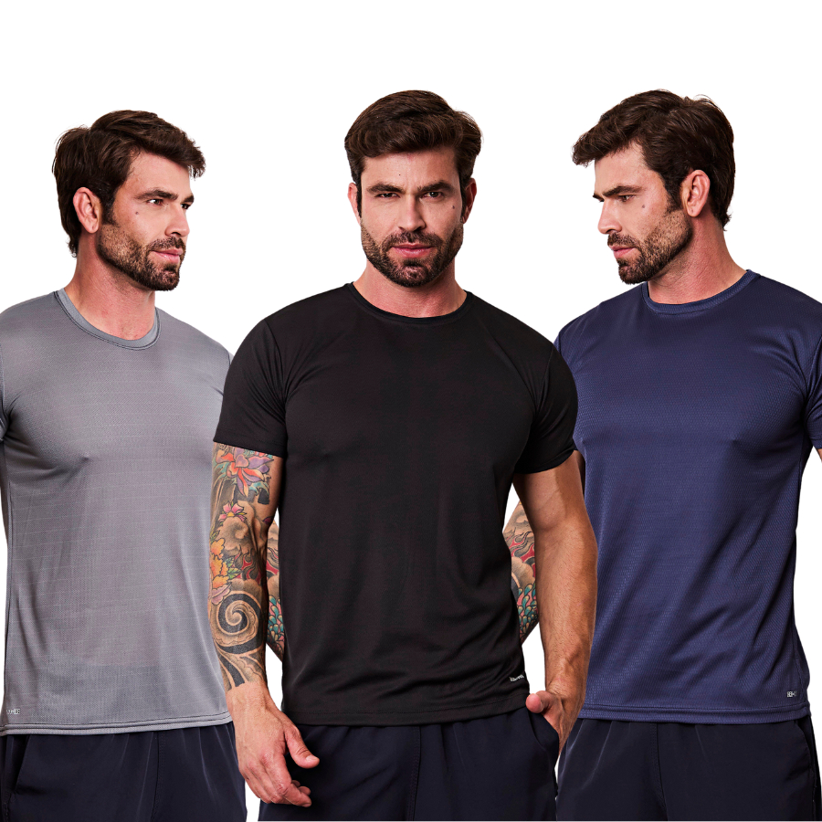 Kit 3 Blusa Plus Size Masculina Manga Curta Academia Dry Fit Caminhada Poliéster Básica Lisa Fitness