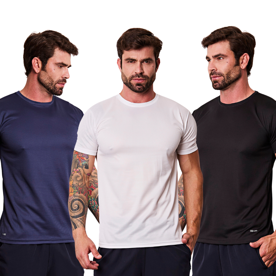 Kit 3 Blusa Masculina Manga Curta Academia Dry Fit Fitness Caminhada Corrida Poliéster Básica Lisa