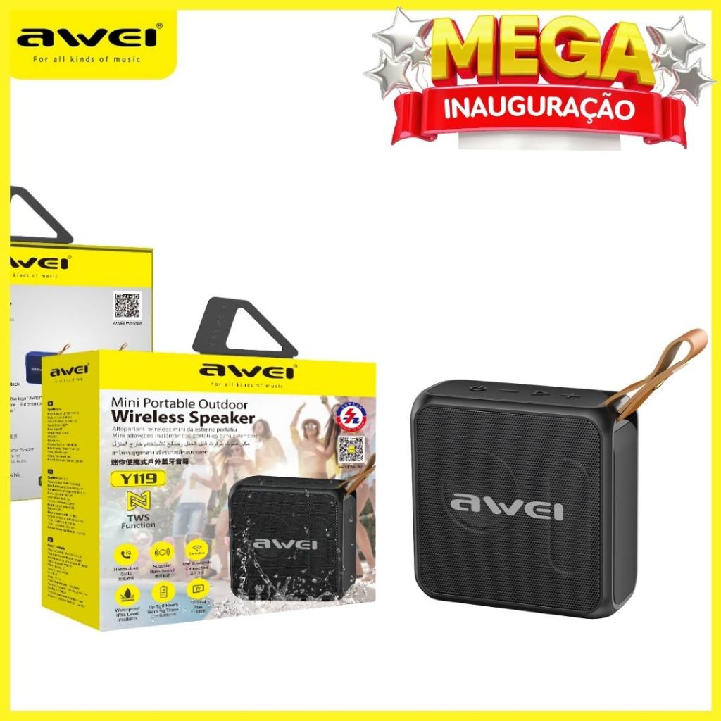 Caixa de Som sem fio Portátil Potência 5W IPX6 Y119 Awei
