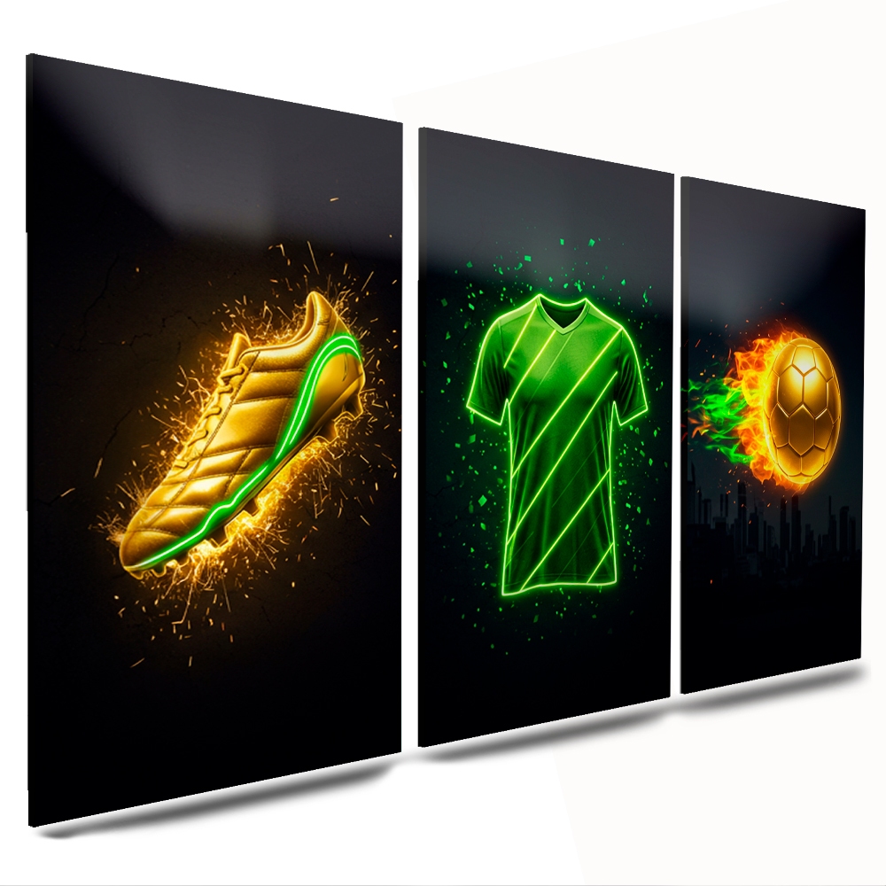 kit quadros decorativos sala quarto futebol chuteira camisa bola