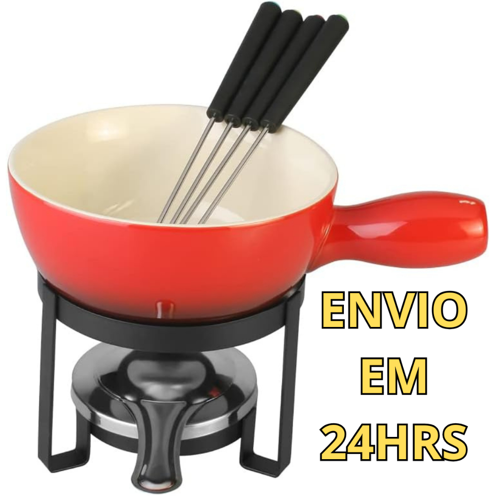 Kit Jogo Panela Conjunto Fondue 8 Peças Carne Chocolate Queijo Jantar Romântico